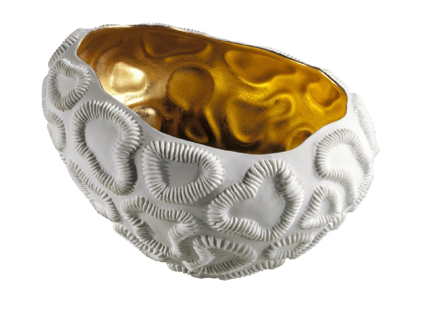 Centrotavola in porcellana FOSSILIA oval gold BOWL | Centrotavola Fos Ceramiche